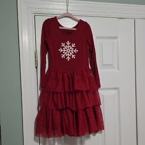 Little Sleepies Red Long-Sleeve Snowflake Tiered Tulle Dress